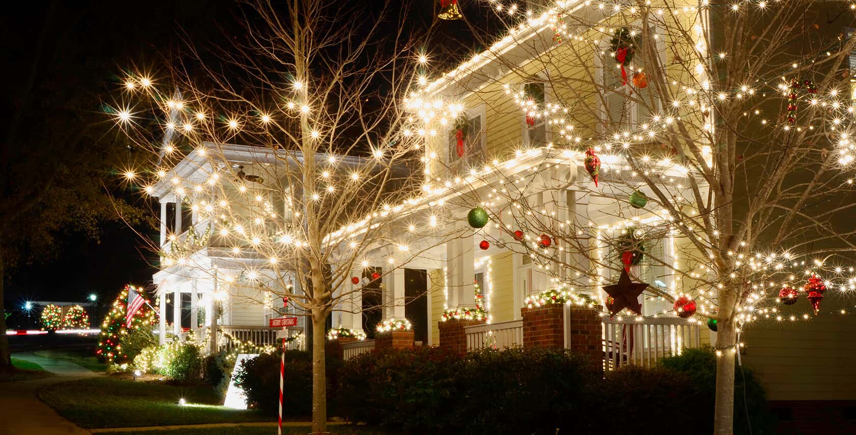 Columbus house with exterior Christmas lighting